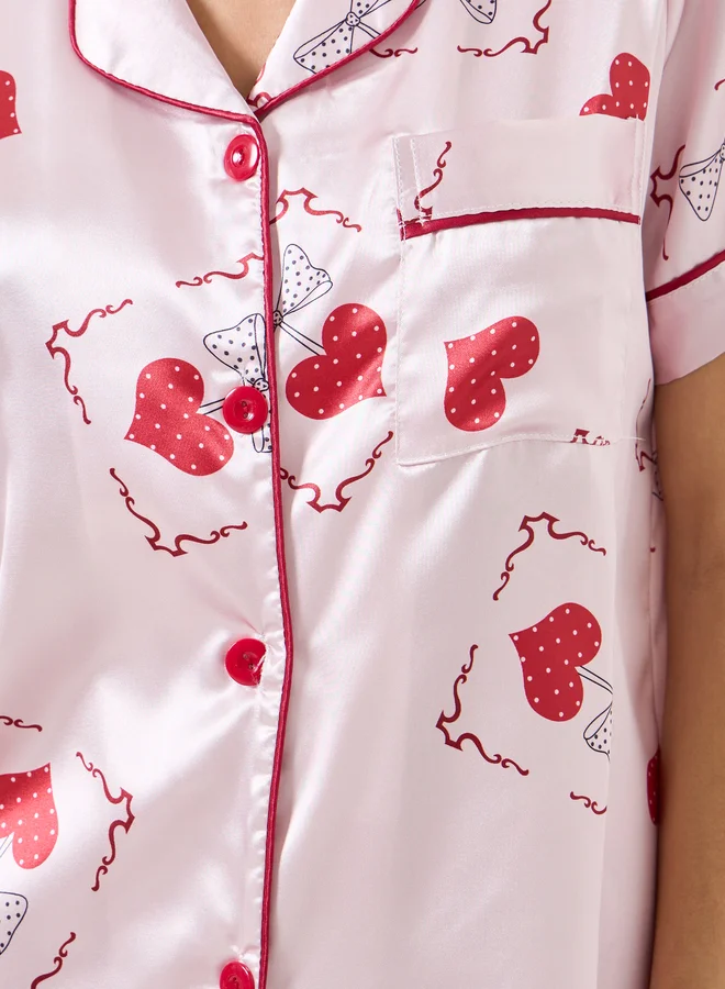 Take Two  Women Graphic Printed Short Sleeve Shirt and Pyjama Set for Women | Best Price UAE